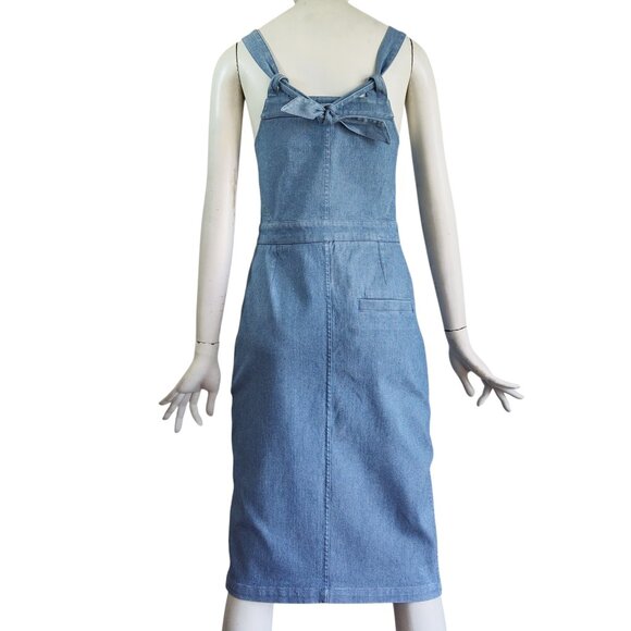 34N 118W Button Front Back Tie Pockets Denim Pencil Silhouette Sun Dress Sz M - Picture 2 of 12